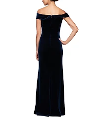 Alex Evenings Women's Velvet Off-The-Shoulder Evening Gown