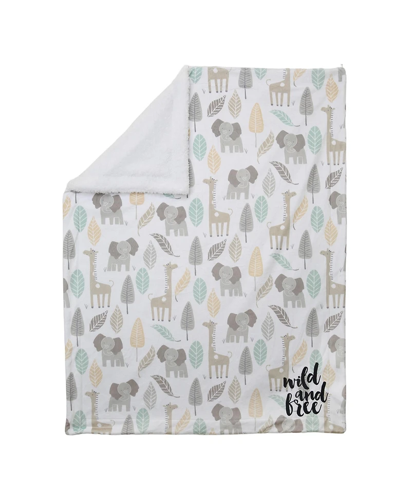 Lambs & Ivy Jungle Friends Elephant/Giraffe Safari Soft Fleece Baby Blanket