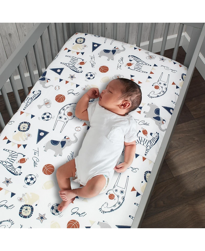 Lambs & Ivy Hall of Fame Sports Animals 5-Piece Crib Bedding Set - Gray/Blue
