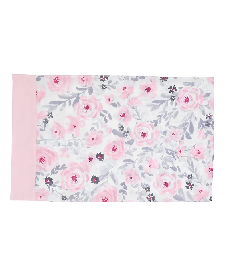 Bedtime Originals Toddler Blossom 4-Piece Pink/Gray Watercolor Floral Bedding Set