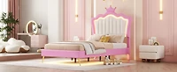 Streamdale Furniture Upholstered Princess Bed with Led Crown Headboard