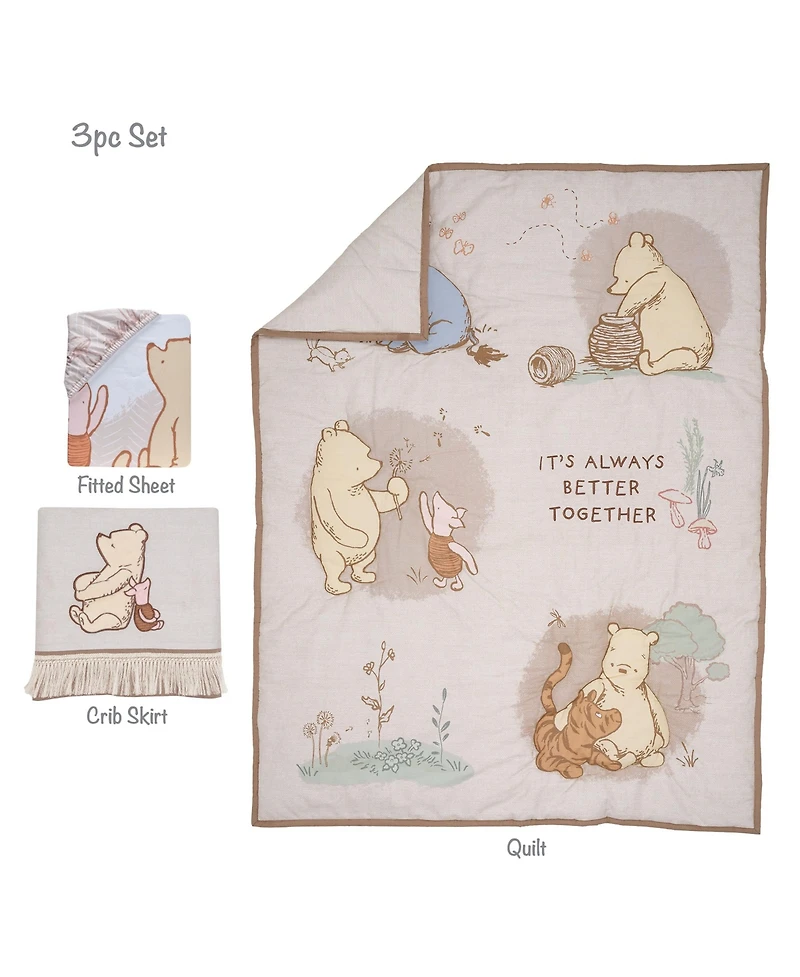 Lambs & Ivy Disney Baby Pooh Bear & Pals Cotton 3Piece Nursery Crib Bedding Set
