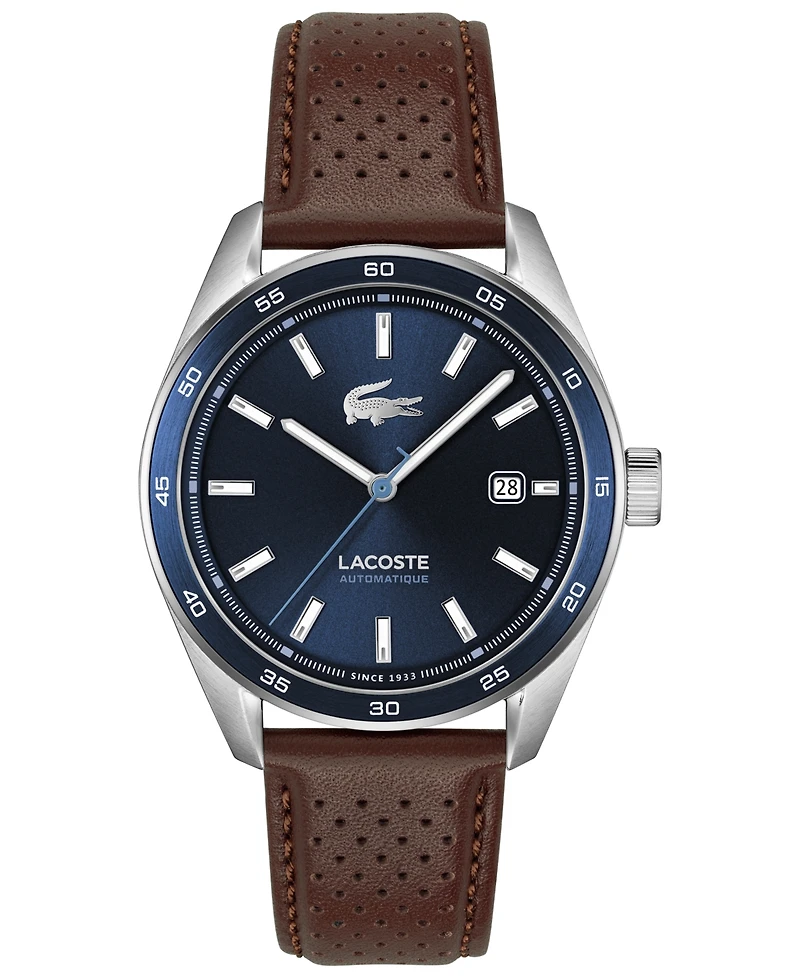 Lacoste Men's Boston Automatique Brown Leather Strap Watch 40mm