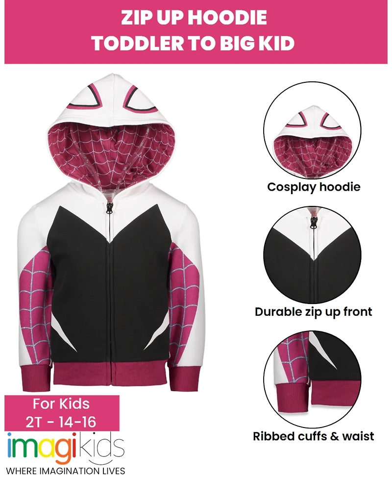 Marvel Girls Spider-Man Spider-Gwen Ghost Spider Fleece Zip Up Hoodie to