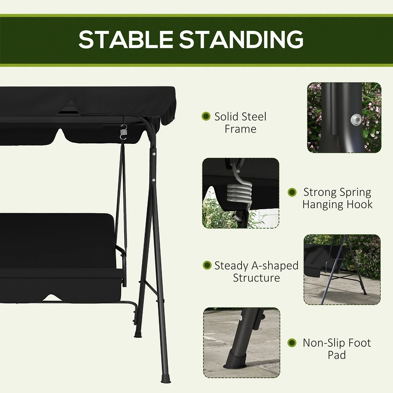 3-Seat Outdoor Patio Swing w/ Canopy & Cushion
