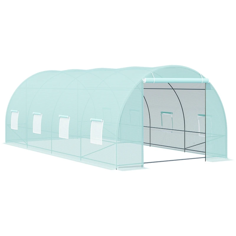 20' Walk-In Tunnel Greenhouse with 8 Windows & Steel Frame