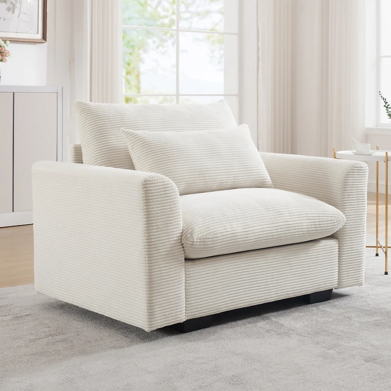 Streamdale Furniture Beige Corduroy Single Sofa Accent Chair with Pillow