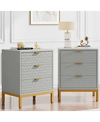 Tribesigns Set of 2 Nightstand with 3-Drawer, 25.8" Tall Modern Bedside Table, Large Side End Table with Storage Drawers for Bedroom