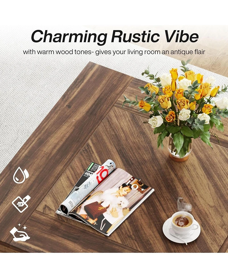 Tribesigns Square Coffee Table, Wood Coffee Table for Living Room, 31.5" Modern Center Table Cocktail Tea Table Accent Table, Rustic Brown & Black