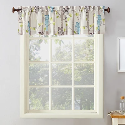 Hoot Owl Print Semi-Sheer Rod Pocket Kitchen Curtain Valance