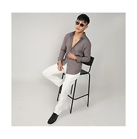 Men's Ash Grey Self-Design Striped Shirt