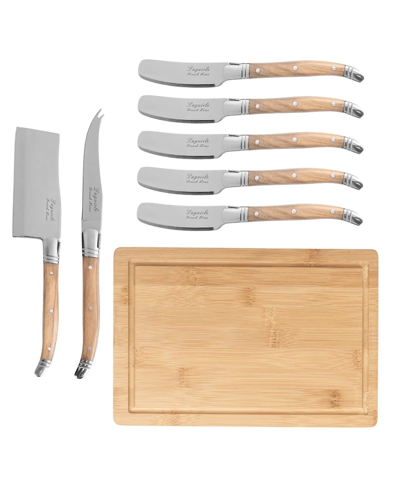French Home Connoisseur Laguiole 8 Piece Cheese Knife Set with Spreader and Board