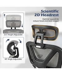 Vebreda Mesh Office Chair with Tilting Backrest and Retractable Footrest-Gray