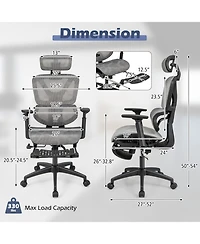 Vebreda Mesh Office Chair with Tilting Backrest and Retractable Footrest-Gray