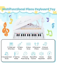 Vebreda 31 Keys Kids Piano Keyboard with Stool and Piano Lid-White