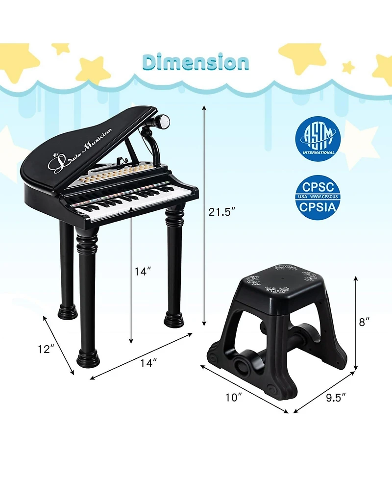 Vebreda 31 Keys Kids Piano Keyboard with Stool and Lid-White