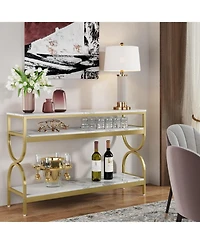 Tribesigns 3-Tier Console Table, 55 inch Sofa Table with Open Storage Shelves, Narrow Long Hallway/Entryway Table with Faux Marble Top, White & Gold