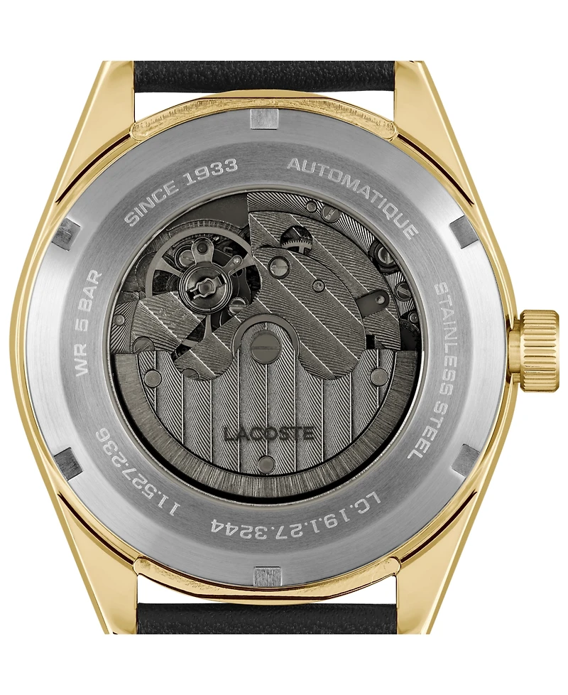 Lacoste Men's Boston Automatique Black Leather Strap Watch 40mm