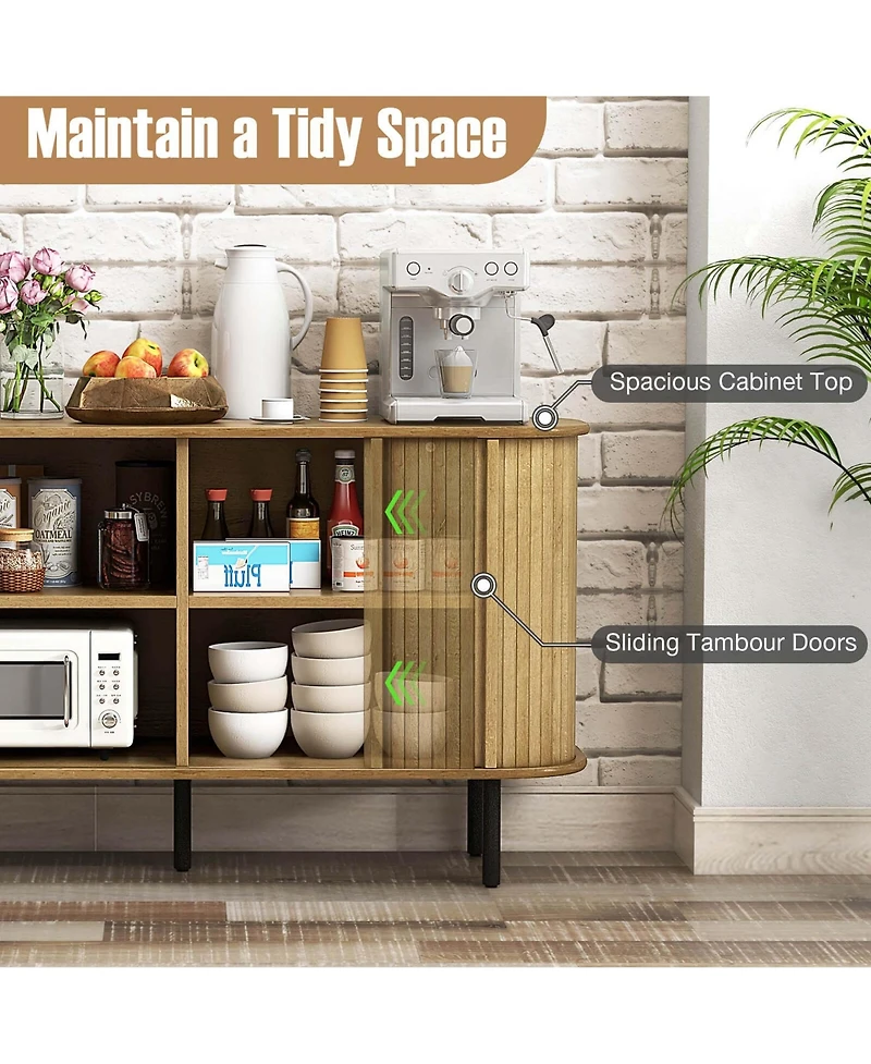 47" Sideboard Buffet Cabinet with Sliding Tambour Doors Adjustable Shelves
