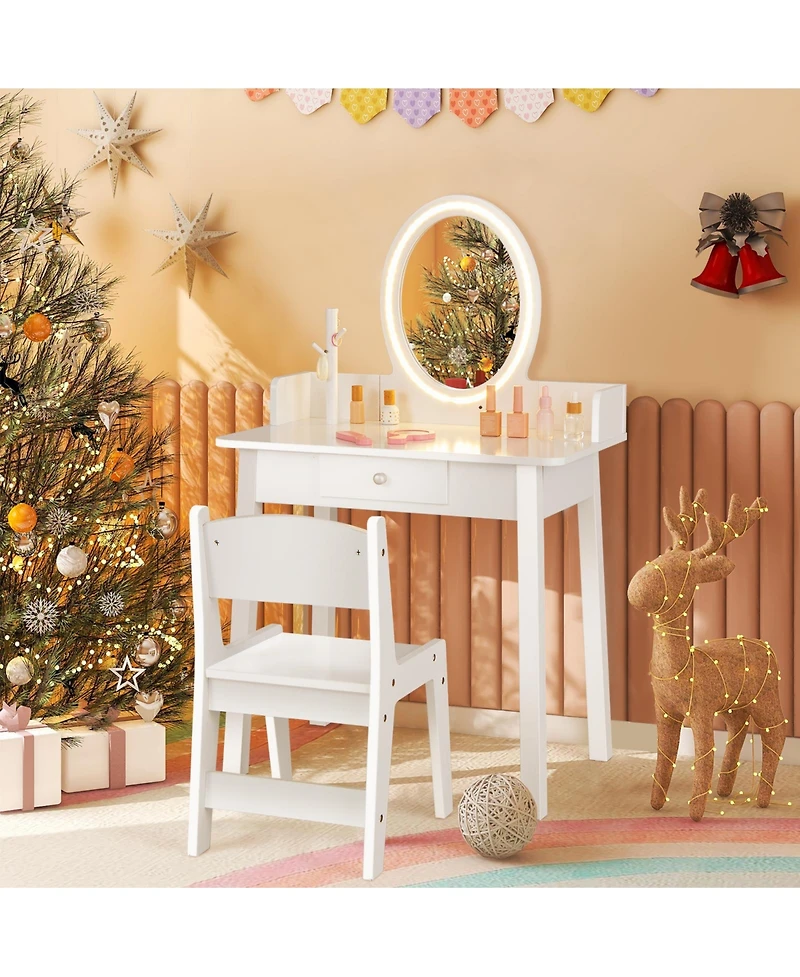 Sugift Kids Vanity Set with Lighted Mirror-White