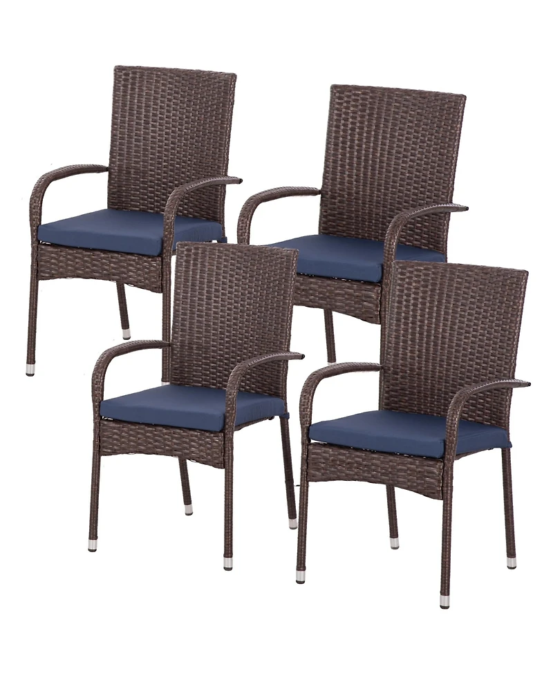 Outsunny 4 Outdoor Dining Chairs w/ Cushions, Patio Dining Chairs