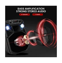 Pyle 8” Bluetooth Portable Pa Speaker with Party Lights, MP3/Usb/Fm Radio & Rechargeable Battery