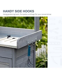 Outdoor Potting Table with Storage and Steel Top, Gray