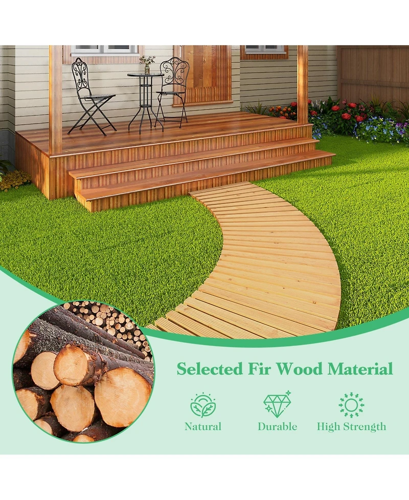 Sugift 7 Ft Wooden Garden Pathway Roll Out Curved Fir Wood Walkway with Anti-slip Surface