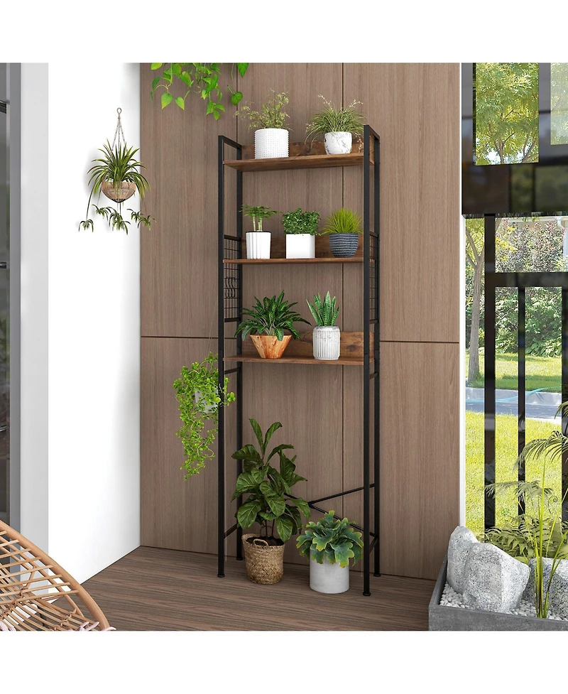 Sugift 3-Tier Over-the-Toilet Storage Rack with 3 Hooks-Rustic Brown