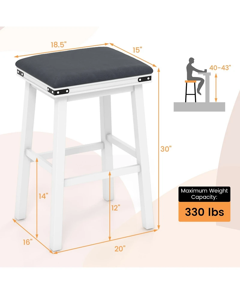 Sugift Set of 2 24/30 Inch Dining Bar Stool with Acacia Wood Frame-30 inches