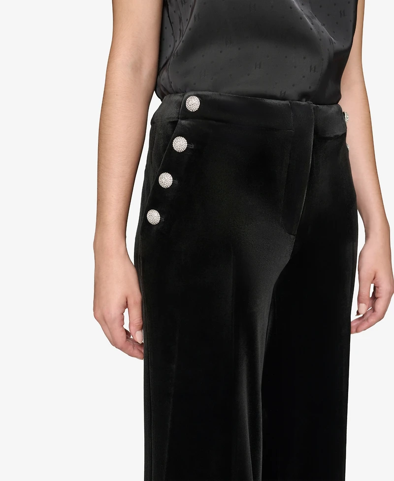 Karl Lagerfeld Paris Women's Velvet Rhinestone-Button Pants