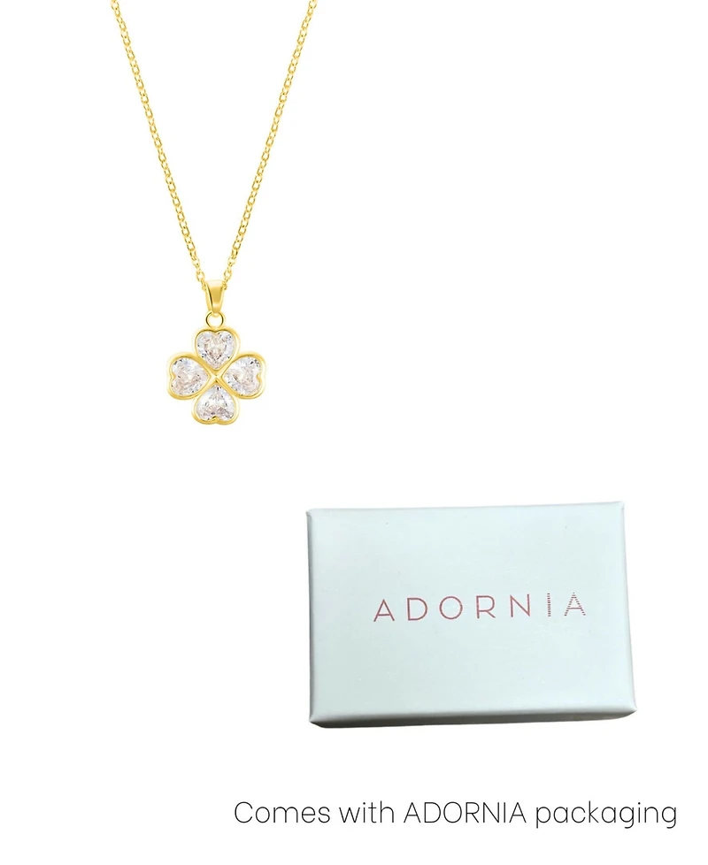 Adornia Adjustable Clear Crystal Heart Clover Necklace