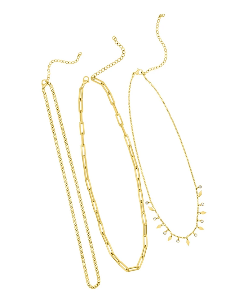 Adornia Gold Cubic Zirconia Paperclip, Curb, and Dangle Diamond Chain Necklace Set