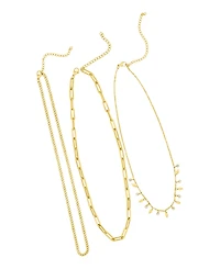 Adornia Gold Cubic Zirconia Paperclip, Curb, and Dangle Diamond Chain Necklace Set