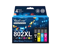 Valuetoner Remanufactured Ink Cartridge Replacement for Epson 802XL 802 Xl T802XL to use with Workforce Pro Wf-4720 Wf-4730 Wf-4734 Wf-4740 (4 Pack)