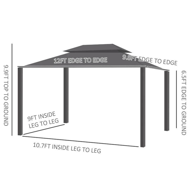10'x12' Hardtop Gazebo Canopy with Aluminum Frame and Netting