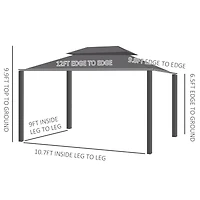 10'x12' Hardtop Gazebo Canopy with Aluminum Frame and Netting