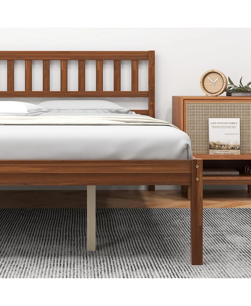 Queen Wood Bed Frame with Headboard and Slat Support-Queen