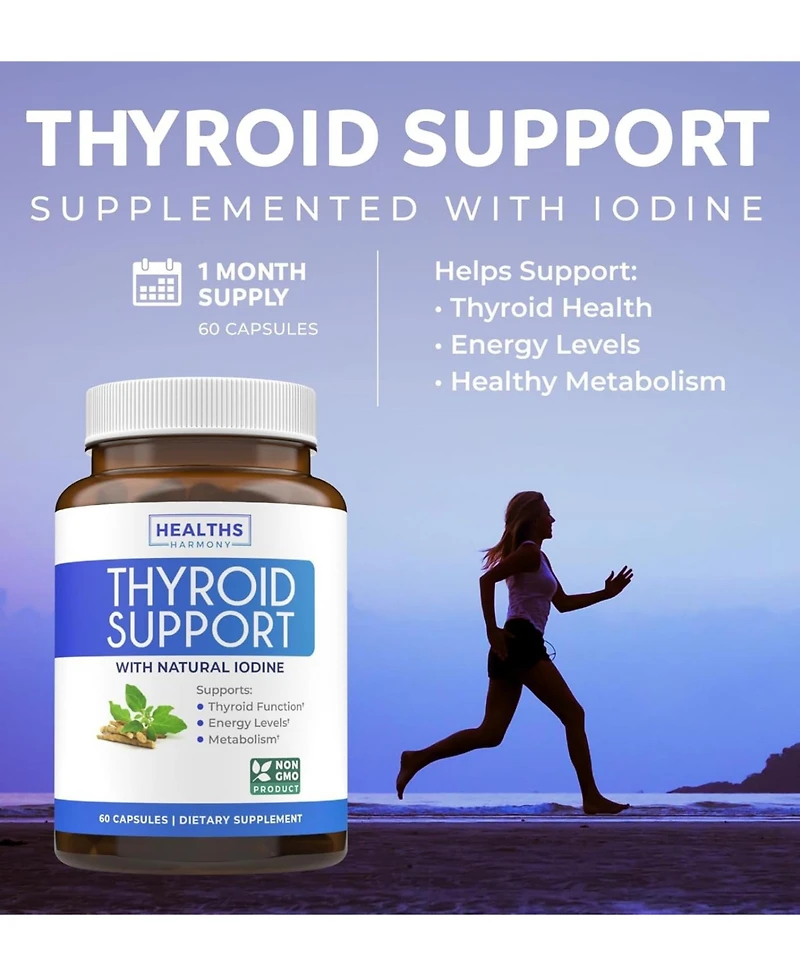 Healths Harmony Thyroid Support Capsules, Ashwagandha Root, Zinc, Selenium, Vitamin B12 Complex for Thyroid Health Support, Health's Harmony, 60ct