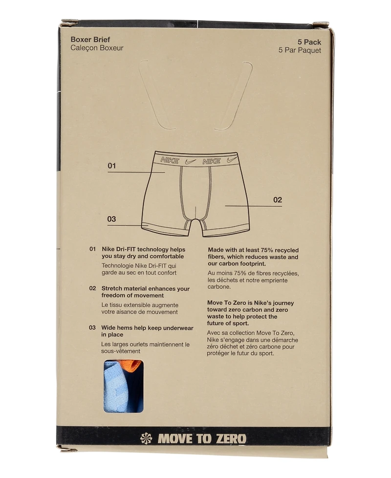 Nike Big Boys Dri-fit Polyester Color Pop Boxer Briefs Underwear, 5-Pack