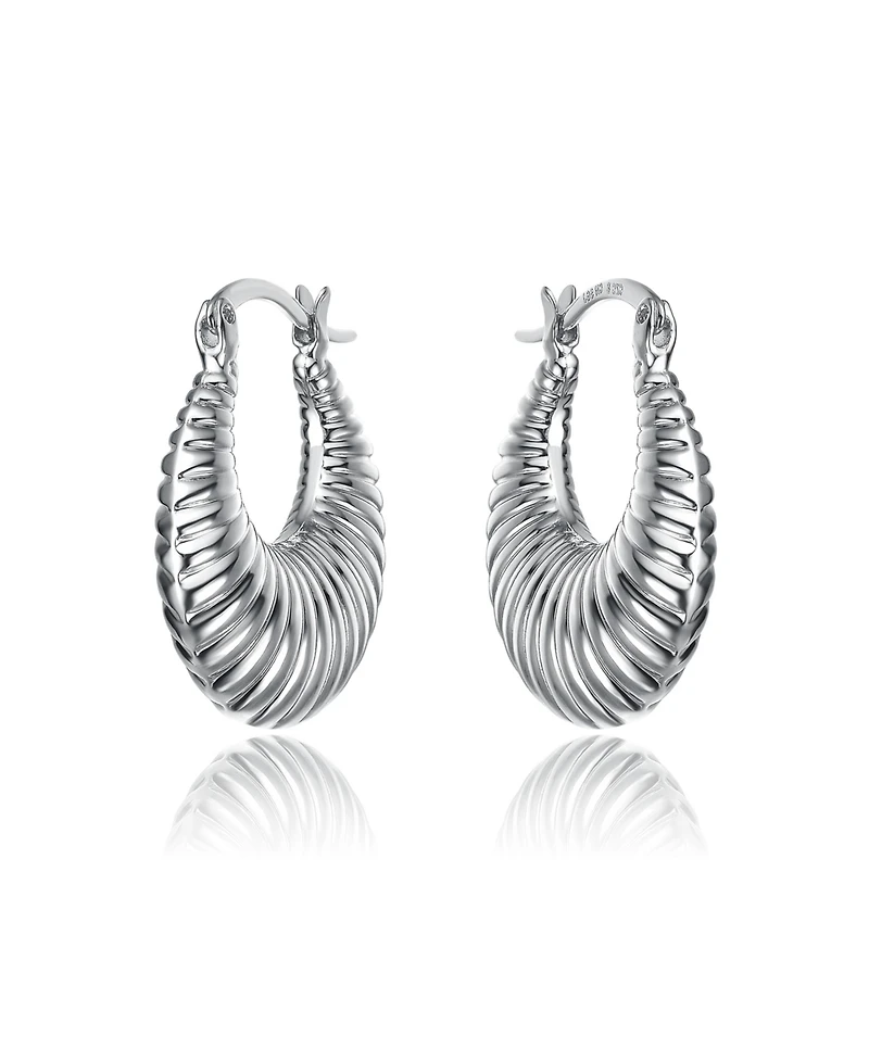 Seashell Long Hoop Earrings Set White Gold Plated, 14k or 18k Rose Plated