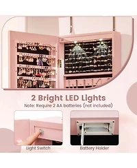 Mirrored Wall & Door Mounted Jewelry Cabinet Storage Organizer with Lights&Drawer