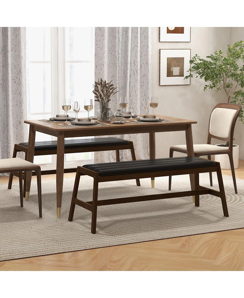 50 Inch Long Solid Wood Dining Bench Upholstered Table Bench with Faux Leather Padded Seat