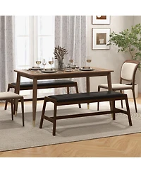 50 Inch Long Solid Wood Dining Bench Upholstered Table Bench with Faux Leather Padded Seat