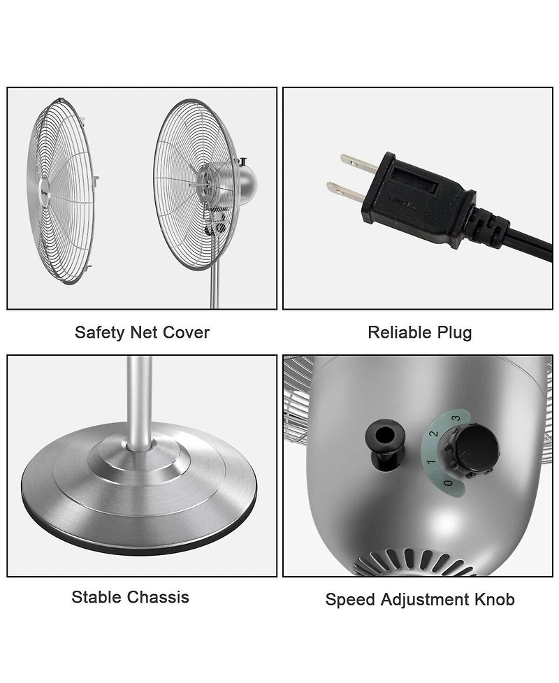 Sugift 18 Inch Metal Adjustable Oscillating Pedestal Fan