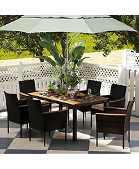 7 Pieces Rattan Patio Dining Set with Stackable Chairs and Umbrella Hole