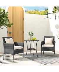 3 Pieces Patio Furniture Set with Cushioned Patio Chairs and Tempered Glass Coffee Table-White