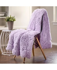 Chanasya Premium Solid Faux Long Fur Throw Blanket - Soft, Fuzzy For Bed or Couch 60" x 70" Aubergine