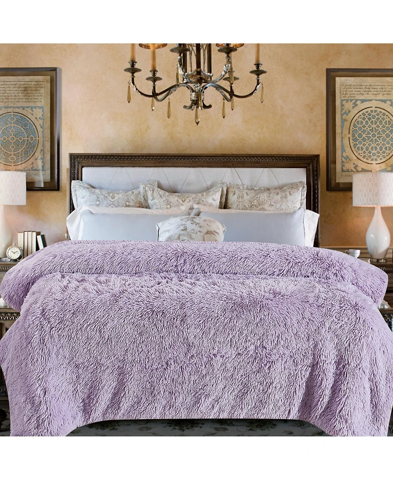 Chanasya Premium Solid Faux Long Fur Throw Blanket - Soft, Fuzzy For Bed or Couch 60" x 70" Aubergine