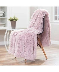 Chanasya Premium Solid Faux Long Fur Throw Blanket - Soft, Fuzzy For Bed or Couch 60" x 70" Aubergine